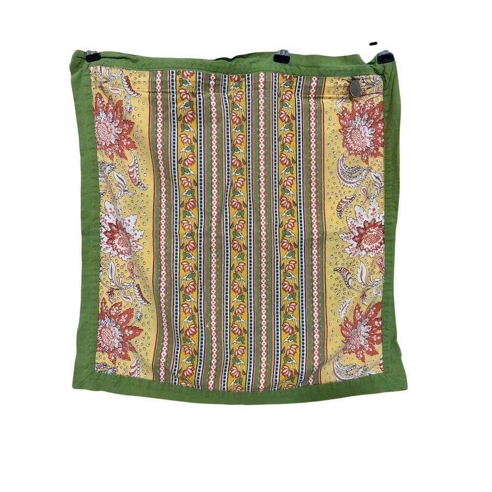 Pier 1 Imports Reversible Floral Striped Pillow Sham 2 Yellow Green 19x19 Square